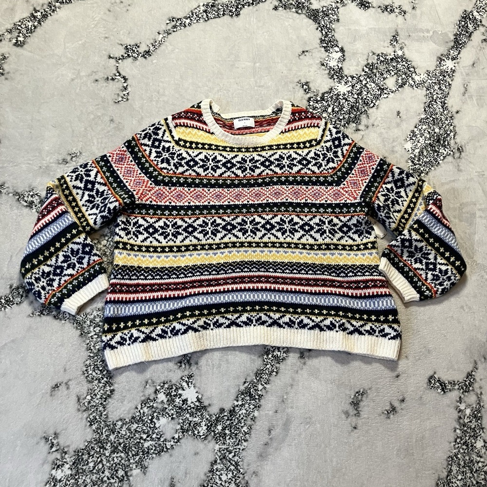 Old Navy Sweater Womens Size XL Fair Isle Blouson Knit‎ Pullover Colorful